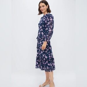 Hyacinth House 

Navy & Blush Abstract Floral Rosalind Ruffle Midi Dress